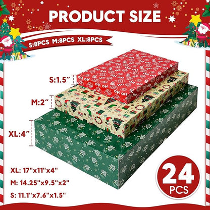 YANGTE 24 Pack Large Christmas Boxes for Presents, Assorted Sizes Christmas Gift Boxes with lids, 17" Premium Clothing Boxes with 4-inch Deep Robe and Shirt
