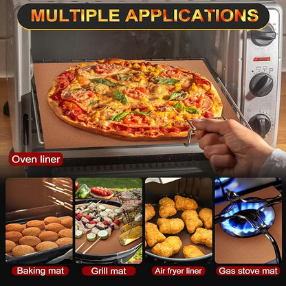 2 Pack Oven Liners for Bottom of Oven, 17"x25" Heavy Duty Non-Stick Oven Liner Mat, Reusable Heat Resistant Grill & Baking Mat, BPA/PFOA Free Roaster Liners, Fits Electric, Gas, Toaster Ovens (Black)