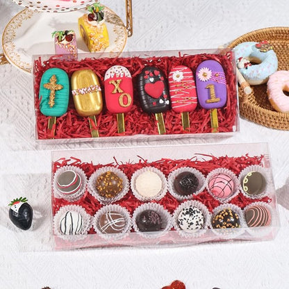 12PCS 12x5x2 Inches Clear Valentines Strawberry Boxes Cookie & Gift Boxes for Party Favors