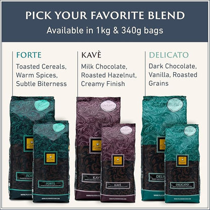 Filicori Zecchini Italian Espresso Beans – Whole Bean Coffee, Bold Dark Roast Arabica & Robusta Blend Roasted in Bologna – Slow Roasted Forte 340g