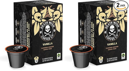 Death Wish Coffee, Single Serve Coffee Pods - Vanilla Pods (10 Count) (Pack of 2)