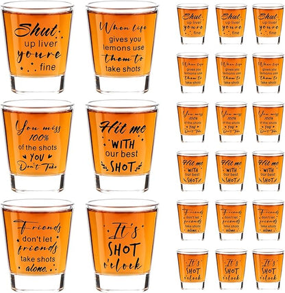 Kolewo4ever 24 Pieces Funny Friends Shot Glasses Funny Friends Shot Glasses Clear Glass Cups with Heavy Base for Adult Small Glass Shot Cups 1.75 oz Shot Glass for Best Friend