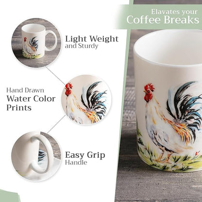 Maison d' Hermine Coffee Mug with Handles Fine Bone China Mugs Pack of One Tea Cups for Hot Beverages Cappuccino Latte Home Restaurant Office Perfect for Gift (Campagne - Coq, 15 Ounce)
