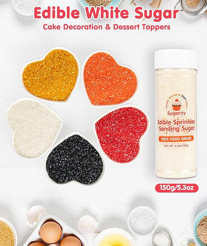 Christmas Edible White Sprinkles,Edible Sanding Sugar Crystals for Cake Decorating,150g/5.3oz,Sprinkle Mix for Cookies,Ice Cream,Fondant Cake,Caramel Apples,Cupcakes,Desserts,White Sugar Sprinkles