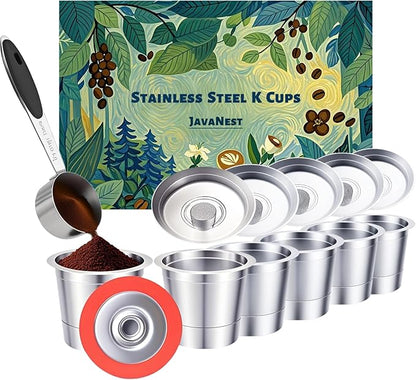 6 Pack Reusable K Cups for Keurig 2.0 & 1.0, 100% Stainless Steel Refillable Coffee Pods – BPA-Free, Ultra-Fine Mesh for Rich Flavor – Includes Scoop & 6 Seals – Eco-Friendly, Gift-Ready