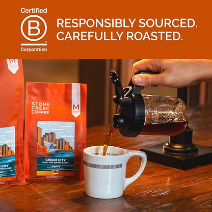Stone Creek Coffee Medium Roast Ground Coffee – 12 Ounce (Pack of 1) – Specialty Smooth and Sweet Fresh Roasted Coffee Beans with Fruity/Chocolate Tasting Notes, Cream City