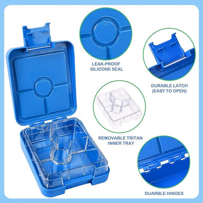 Bento Lunch Box Set With 10oz Soup Thermo, Leak-proof Lunch Containers with 4 Compartment, Kids Hot Thermo Food Jar/Insulation Lunch Bag, Food Containers for School （Blue）