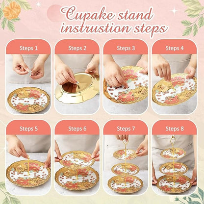 Maxcheck 21 Pcs Tea Party Set for Adults European Floral Tea Set with Metal Holder and 3 Tier Ceramic Cake Stand Porcelain Flower Cup Teapot for Dessert Cupcake(Advanced Style)