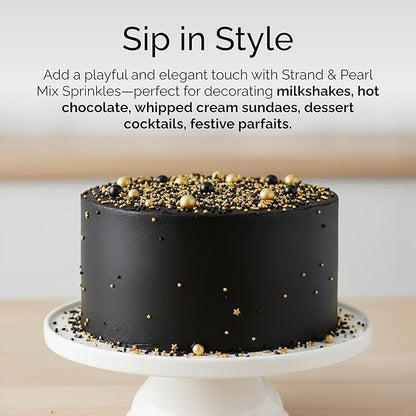 Cake Craft Gold & Black Sprinkles Mix – 3-Pack (100g Each) | Sugar Strands & Sugar Pearls | Luxurious Mixed Sprinkles for Cakes, Cupcakes, Cookies & More