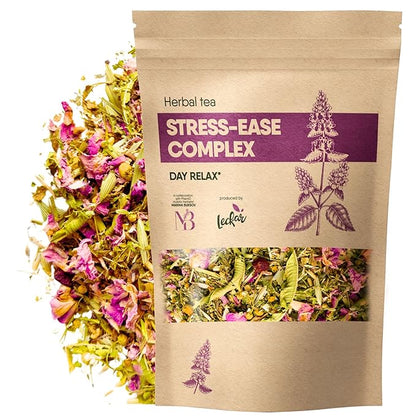 Stress-Relief Herbal Tea Blend with Calming Chamomile, Lavender, Rose, Lemon Verbena, Agrimony, Catnip, Damiana, Holy Basil, Hawthorn Berry, and Skullcap for Relaxation (Herbal Tea)
