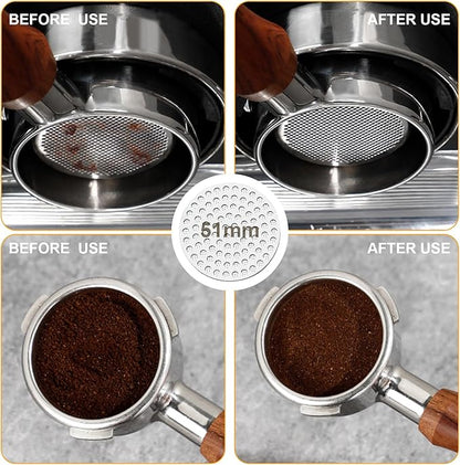51mm Espresso Accessories Kit,Wdt Tool Espresso,Solid Espresso Tamper,Dosing Funnel and Coffee Puck Screen,Silicone Tamper Mat,0.4mm Stainless Steel 6pin Espresso Stirrer,Barista Tools Espresso Kit