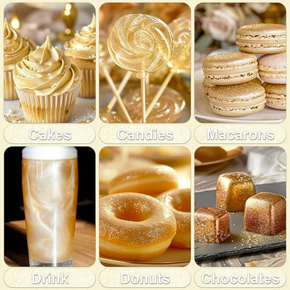 Iridescent Gold Edible Glitter - 5g Food Grade Cake Decorating Shimmering Glitter, Edible Sprinkle Luster Dust for Drinks, Chocolates, Fondant, Strawberries, Cupcakes, Candy, Cookie - Vegan