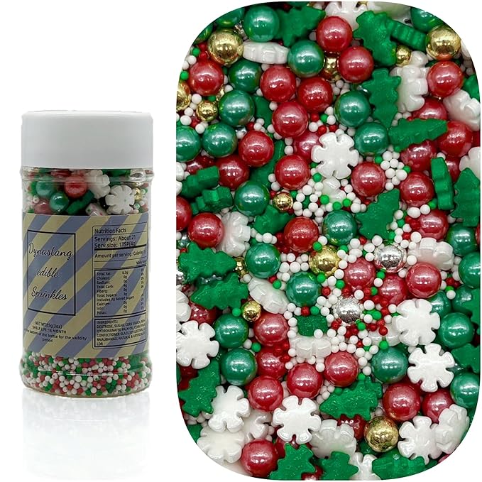 Dynastang Christmas Sprinkles Mixed Style Edible Cake Decorations Cupcake Toppers Cookie Perfect for Cakes, Cupcakes, Desserts Toppings 3OZ