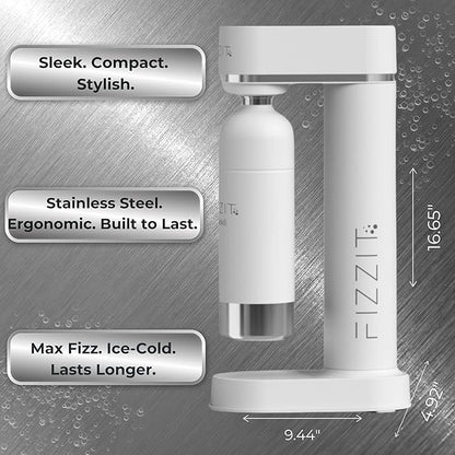 White Stainless Steel Sparkling Water Maker Soda Maker Includes 1 x CO2 Cylinder & 1L White Stainless Steel Bottle