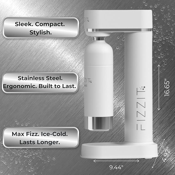 FIZZIT Fizz & Flavor Power Bundle | Soda Maker with 12-Flavor Drink Mix Variety Pack & 2 CO? Cylinders | Customizable Carbonation, Eco-Friendly, No Electricity Needed