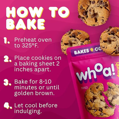 Whoa Dough Ready to Bake Cookie Dough Chocolate Chip – Certified Non-GMO, Kosher, Gluten Free – Plant-Based Snack Dough Made with Real Ingredients – 12 Pack