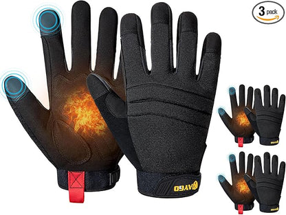 KAYGO Insulated Mechanic Work Gloves,3 Pairs KG127W Winter Thermal Safety Work Gloves for Men and Women, Double Lining,Heavy duty,Improved dexterity,Excellent Grip,Ideal for outdoor jobs,M