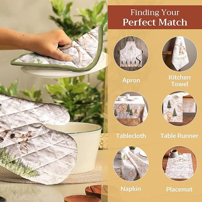 Maison d' Hermine Pot Holders Set 100% Cotton Heat Resistant Potholders 8" x 8" Hot Pads with Loop BBQ, Cooking, Baking, Grilling, Kitchen, Handling Hot Pans (Pack of 2, Mountain Life)