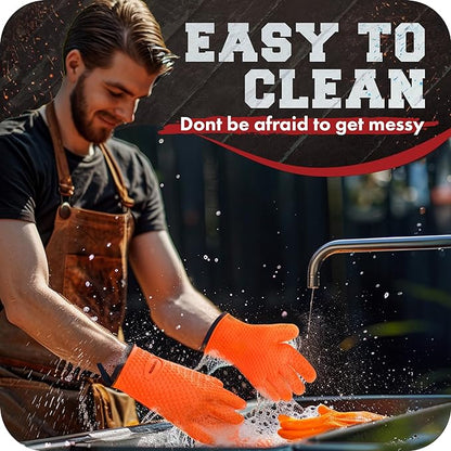 KITCHEN PERFECTION Silicone Smoker Oven Gloves -Extreme Heat Resistant BBQ Gloves -Handle Hot Food Right on Your Smoker Grill Fryer Pit|Waterproof Oven Mitts Grill Gloves |Superior Value Set+3 Bonuses