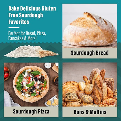 MY RUSTIC ROOTS Gluten Free Sourdough Starter Culture – All Natural & Organic Sourdough Bread Starter - Beginner Friendly - Perfect for Baking Delicious Homemade Artisan Bread, Pizza & More - 12g