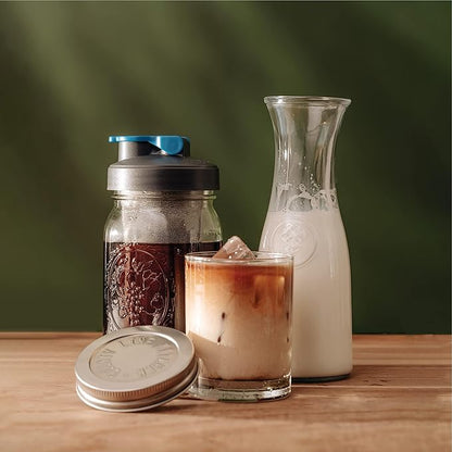 County Line Kitchen Glass Cold Brew Coffee Maker with Lid - Wide Mouth, 2 Quart (64 oz) - Heavy Duty, Leak Proof - Sun & Iced Tea Pitcher, Cold Brew Coffee, Breast Milk Storage, Water - Gray