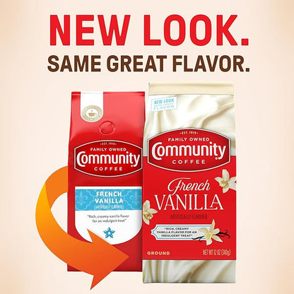 Community Coffee French Vanilla Flavored 72 Ounces, Medium Roast Ground Coffee, 12 Ounce Bag (Pack of 6)
