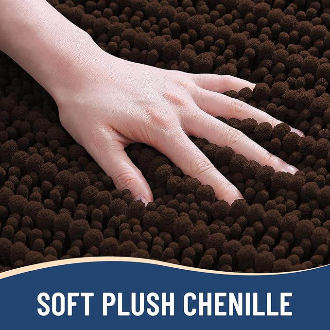 Arotive Luxury Chenille Bathroom Rug Mat, Extra Soft Thick Absorbent Shaggy Bath Rugs, Non-Slip Machine Wash Dry, Plush Bath Mats for Bathroom, Shower and Tub, 47x32, Brown
