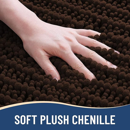 Arotive Luxury Chenille Bathroom Rug Mat, Extra Soft Thick Absorbent Shaggy Bath Rugs, Non-Slip Machine Wash Dry, Plush Bath Mats for Bathroom, Shower and Tub, 47x32, Brown