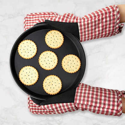 Oven Mitts and PotHolders Sets, 4 Pcs Kitchen Oven Glove High Heat Resistant 400°F Pot Holders for Kitchen, Non-Slip Neoprene Oven Mitts are Suitable for Cooking, Baking (Red Grid)
