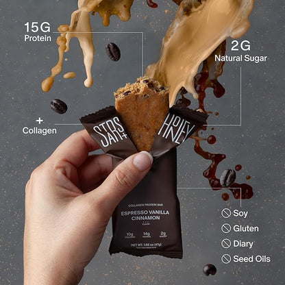 Stars + Honey Protein Bars- Espresso Vanilla Cinnamon,15g Protein, 2g Sugar, w/Collagen Keto Friendly Snack - Gluten, Dairy, & Soy Free - High-Protein Snacks for Energy & Recovery-10 pack