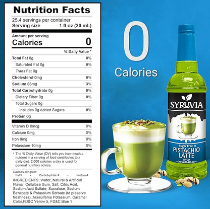Syruvia Sugar Free Coffee Syrup, Pistachio Latte Flavored Syrup for Drinks, Lattes, and Desserts – 25.4 fl oz
