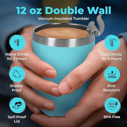 Modern Elegance Tea Tumbler Gift Set – Includes Tea Bag Holder, Spoon, Honey Straw, 15 Assorted Flavor Blends & Hot & Cold 12oz Insulated Tumbler – Ideal for Holiday Gift for Tea Lovers – Teal