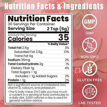 Mushroom Coffee Creamer, Strawberry Flavored Coconut Creamer, Probiotics, MCT Powder, 6 Mushrooms | Lion's Mane, Turkey Tail, Reishi, Maitake | Boosts Focus, Immunity and Energy | 30 Servings