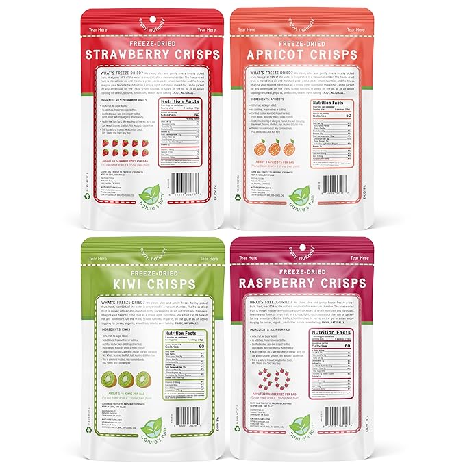 Nature’s Turn Freeze-Dried Fruit Crisps – Healthy, Gluten-Free, Crispy & Delicious, Plant-Based Snack, Ideal for Cereal, Smoothies, School Lunches, & On-the-Go, Sour Variety, Bags of 16 (0.53 oz Each)