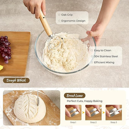 Silicone Sourdough Breads Baking Supplies, Sourdough Starter Kit, Banneton Bread Proofing Basket Set with 9" Round & 10" val, Artisan Bread Baking Tools, Silicone Bread Sling
