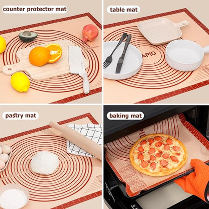 Sapid Extra Thick Silicone Pastry Mat Non-slip with Measurements for Non-stick Silicone Baking Mat Extra Large, Dough Rolling, Pie Crust, Kneading Mats, Countertop, Placement Mats (24" x 36", Red)