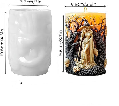 Witch Cylinder Silicone Candle Mold for Candle Making,Pillar Casting Silicone Molds for Resin Casting,Scented Candle, Soap,Silicone Molds for Home Decor,Resin Craft Gifts (D)