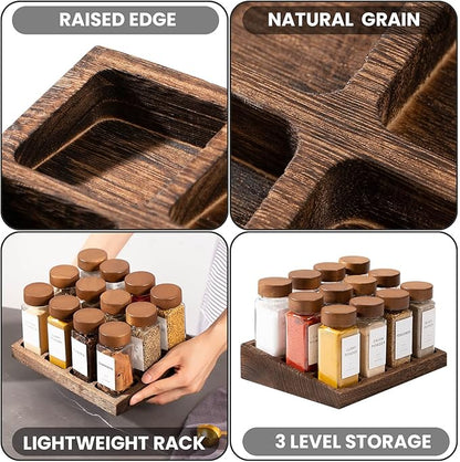 Yangbaga 24Pcs Glass Spice Jars with Labels-4oz Acacia Wood Lid Square Spice Containers and 2pcs Rack with Pepper Grinder Lids &Funnel,Seasoning Jars for Rack Cabinet Drawer