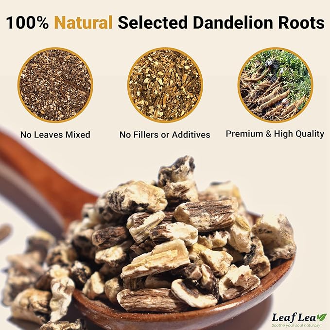 LeafLea Dandelion Root Tea Bags, 160 Dandelion Tea Bags Promotes Healthy Digestion & Immune Function, Herbal Tea from Pure Roasted Dandelion Root, Caffeine-Free, Vegan, Gluten-Free, No Sugar, 4 Pack