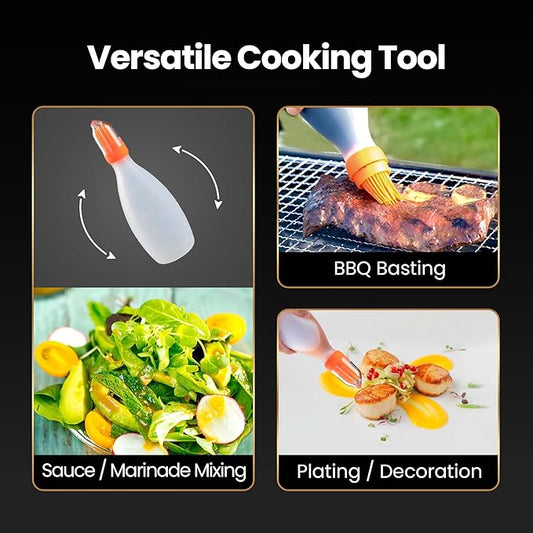 Silicone Pastry Brush, All-in-One Silicone Basting Brush with Sauce Bottle, Heat Resistant BBQ Accessories and Cooking Gadgets, BPA-Free Oil Dispenser for Cooking, Baking, Grilling (Orange)