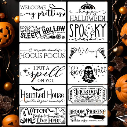 Halloween Stencils for Painting on Wood 14” Halloween Doormat Stencils Boo Hocus Pocus Drawing Templates for Wood Sign Doormats T-Shirt Porch Wreath Decor