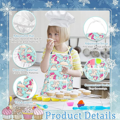 KAEGREEL Kids Baking Chef Set with Unicorn Apron and Mitt, 26pcs Kitchen Toys Kid Cooking Set with Chef Hat Spoons Whisk, Chef Supplies Role Play Gifts for Girls Boys Aged 3 4 5 6 7 8 Years Old