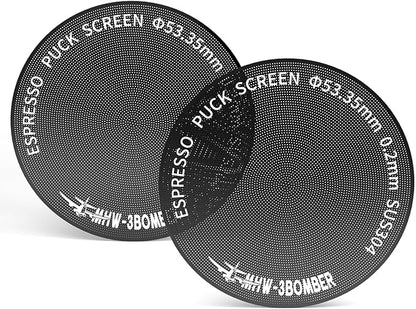 MHW-3BOMBER 54mm Espresso Puck Screen - 0.2mm Ultra Thin Espresso Puck - Metal Reusable Coffee Filter for Portafilter Basket 54mm - Puck Screen with Titanium Coating FG7047B-OS