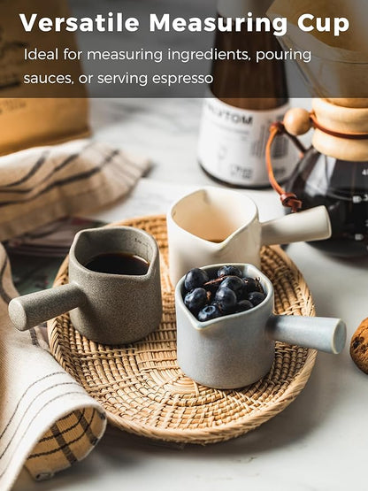 Espresso Measuring Cup, Ceramic Espresso Cup Double Spouts Expresso Shots Cup with Handle, Espresso Accessories, 3 Oz/ 90 Ml, White