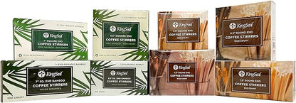5000 Count | KingSeal Natural Birch Wood Coffee Beverage Stirrers, Stir Sticks, Waxing Sticks, 7.5 Inches, Round End, Eco-Friendly - 10 Boxes x 500 Stirrers