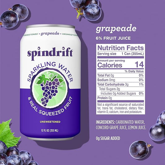 Spindrift Grapeade Can 12 Ounce (Pack of 24)