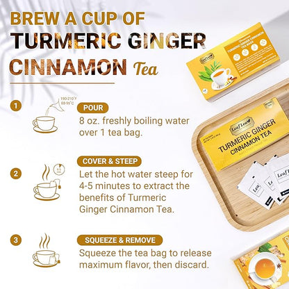 LeafLea 160 Ginger Turmeric Tea Bags, 100% Natural & Pure Herbal Tea Blend of Turmeric Ginger Tea with Cinnamon, Turmeric Tea Supports Digestion & Immunity, Caffeine-Free, No Sugar, Non-GMO