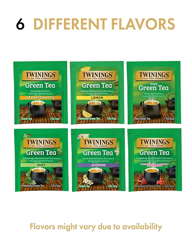 Twinings Green Tea Bags Sampler Assortment, Variety Pack (18 Count) 6 Different Flavors for Tea Lovers: Her, Him, Women, Men, Couples, Family, Friends, Coworkers