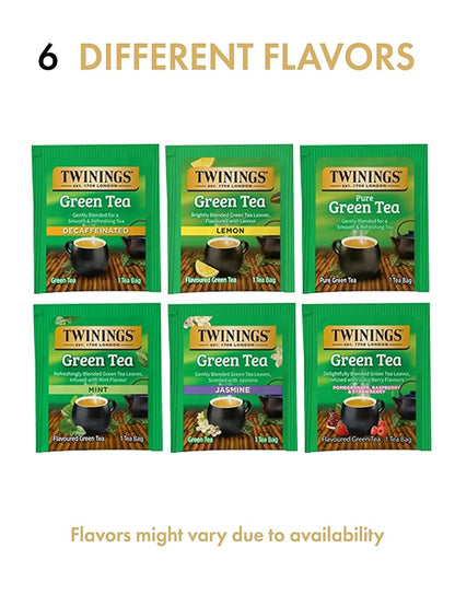 Twinings Green Tea Bags Sampler Assortment, Variety Pack (18 Count) 6 Different Flavors for Tea Lovers: Her, Him, Women, Men, Couples, Family, Friends, Coworkers