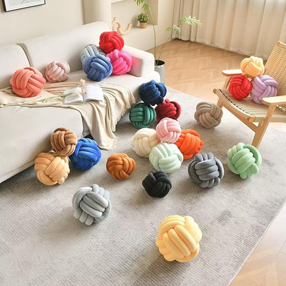 Decorative Throw Knot Pillow Ball for Home Chair Sofa Aesthetic Round Velvet Knotted Pillow Cushion (Caramel, 8inch)